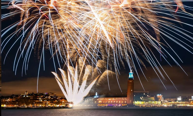 Fireworks at Stockholm City Hall